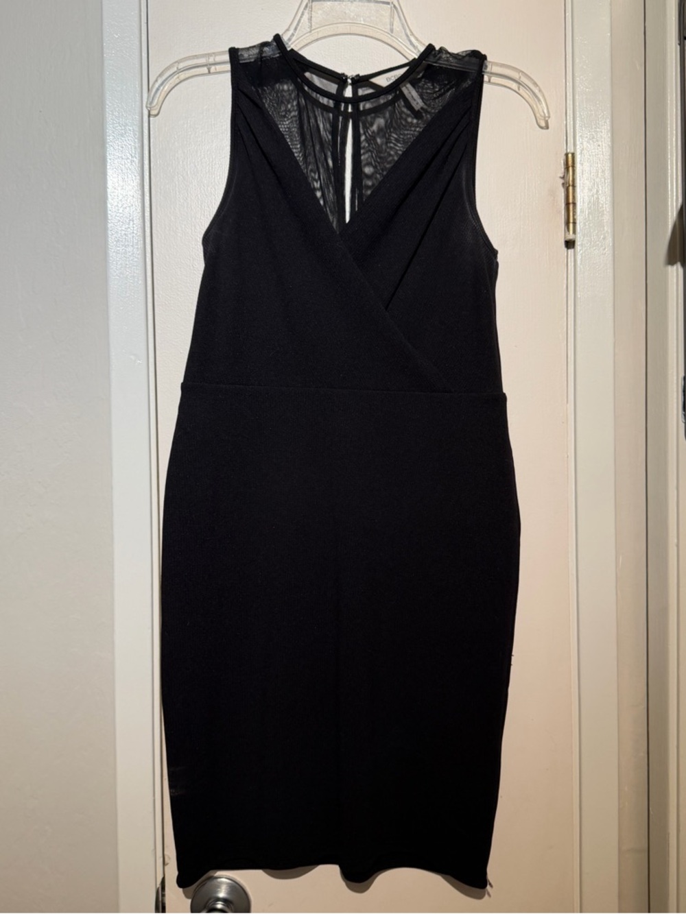 BCBGeneration Black Sleeveless Midi Dress with Mesh Yoke